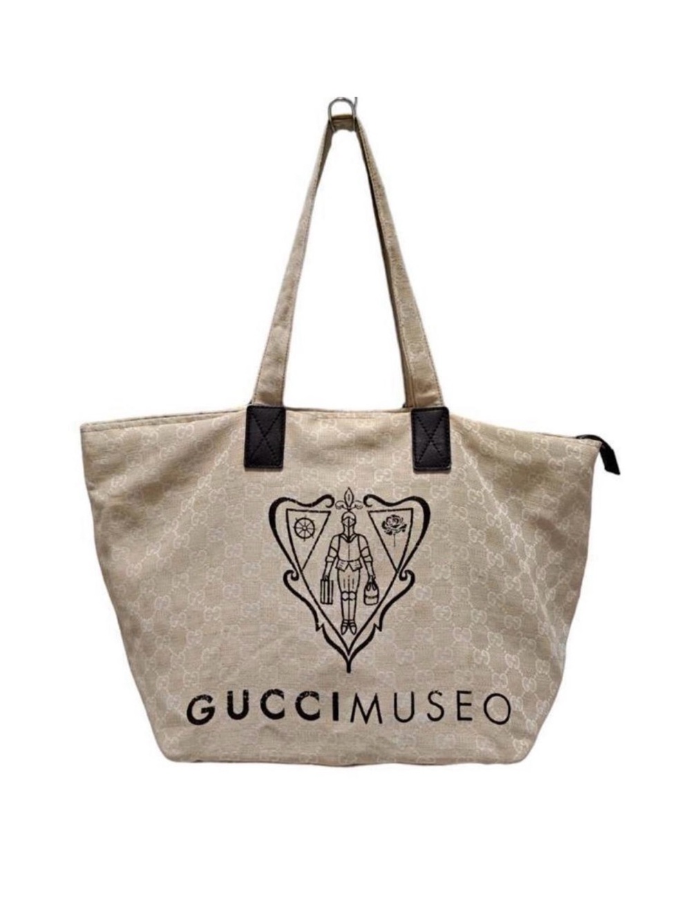 Gucci Beige Canvas Museo Tote with Black Logo